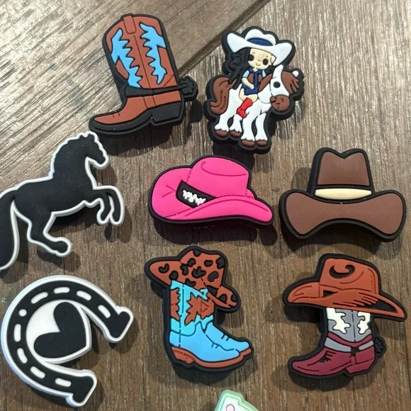 Western Themed Shoe Charms Set Cowboy / Cowgirl - Picture 2 of 3